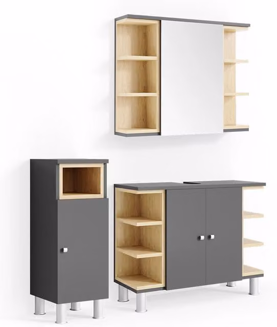 Set mobili bagno Aquis Antracite 3 pezzi Vicco
