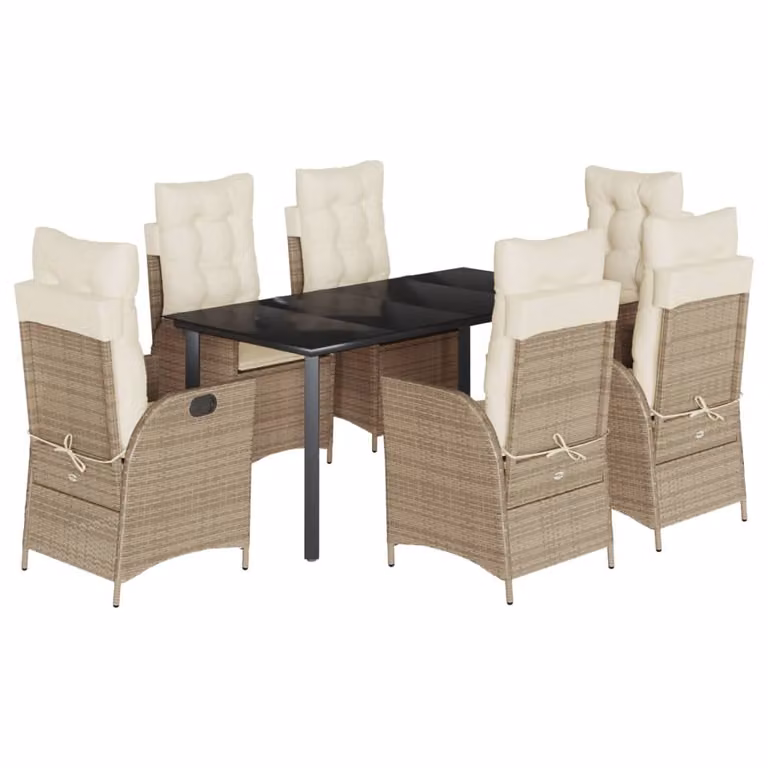 Set da Pranzo da Giardino 7 pz con Cuscini Beige in Polyrattan