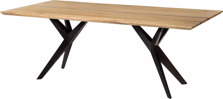 MASSIVMOEBEL24 | Tavolo da pranzo in legno di mango e resina epossidica nera 220x100x76 laccato natur / gambe a stella antracite lucido EPOXY