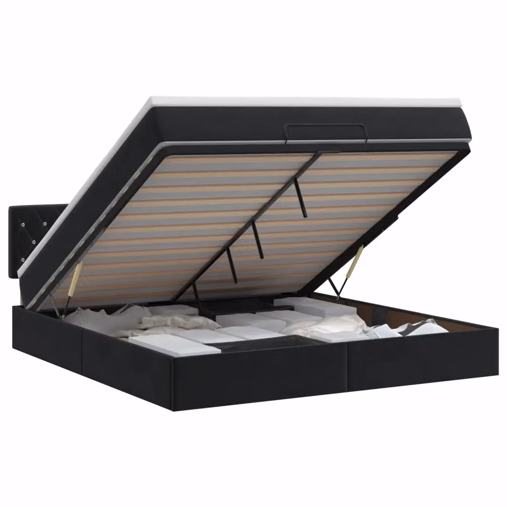 Letto ottomano moderno vidaXL in velluto nero con contenitore a sollevamento L: 160 cm, P: 200 cm, H: 88 cm – 2