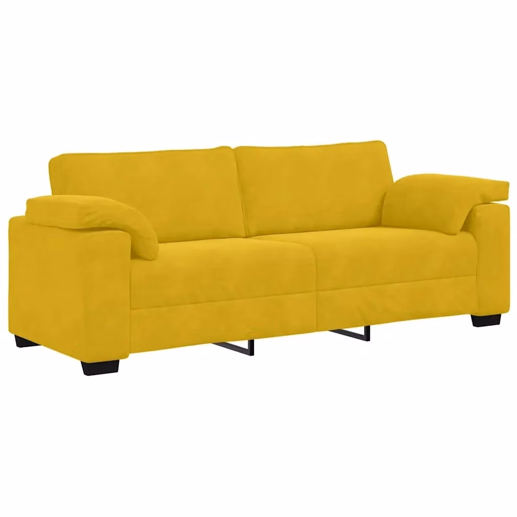 Divano a 3 posti moderno vidaXL in velluto giallo con cuscini inclusi L: 220 cm, P: 77 cm, H: 82 cm – 2