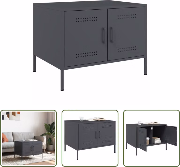 The Living Store Tavolino antracite 68x50x50,5 cm Acciaio laminato a freddo
