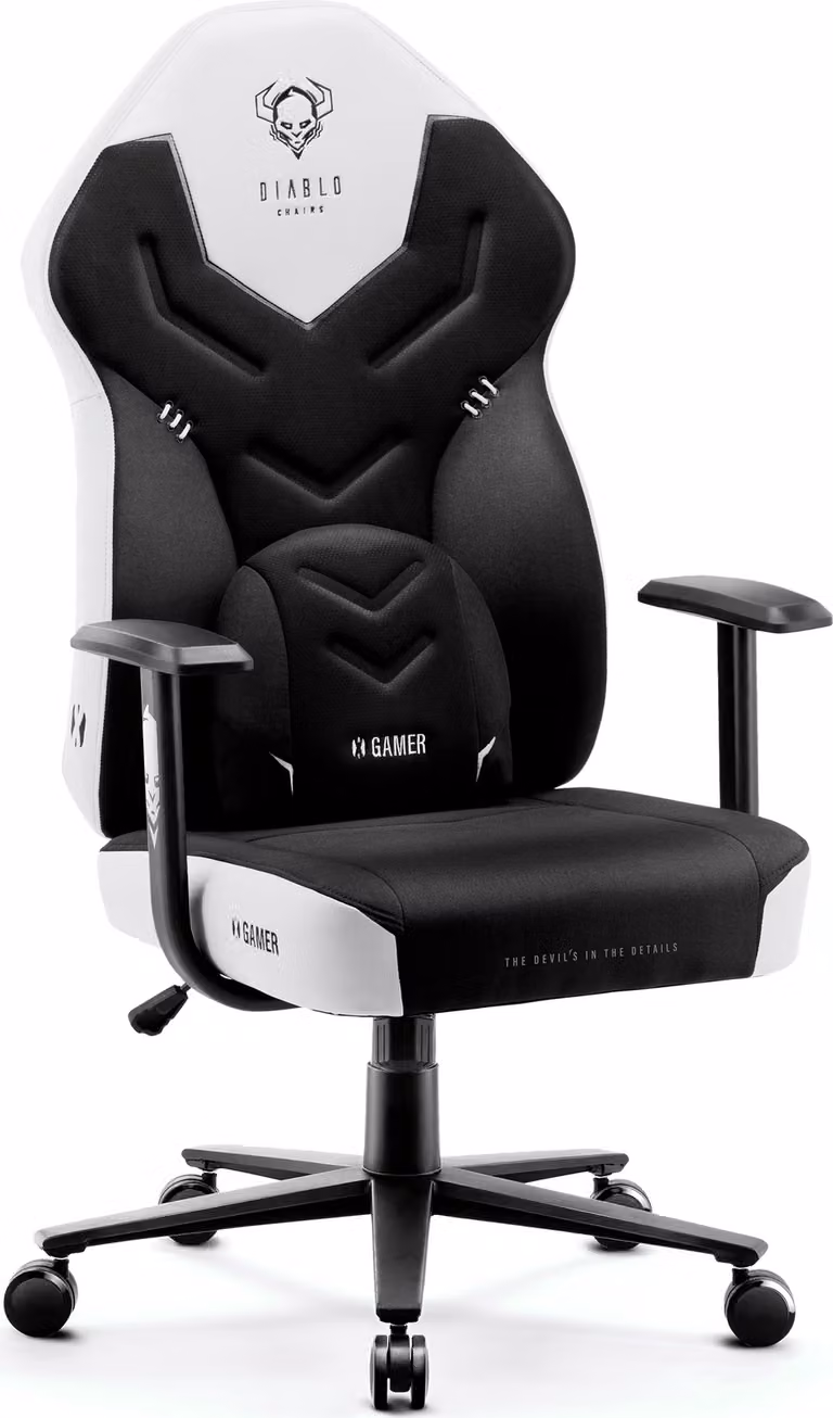 Diablo X-Gamer 2.0 Gaming Chair Sedia da ufficio Rivestimento in tessuto Design ergonomico Cuscino lombare Nero e Bianco