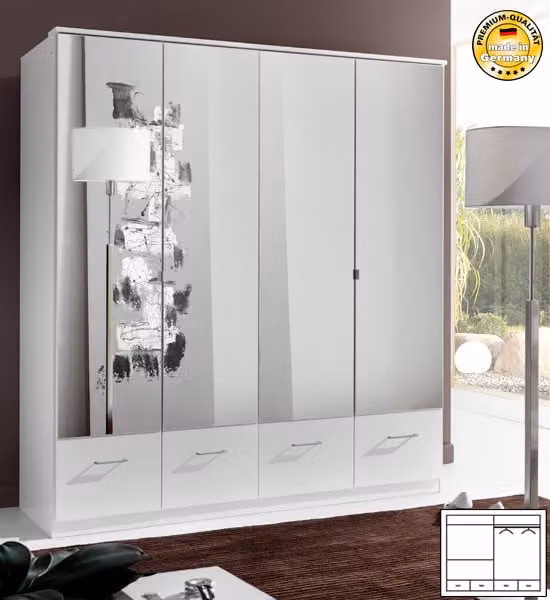 Armadio Camera da letto Armadio Imago bianco a specchio 4 ante 180cm