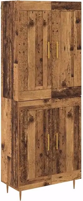 Credenza Buffet in Legno Multistrato con Finitura Legno Vecchio e Dettagli Oro, L: 69,5 cm, P: 34 cm, H: 180 cm – 1
