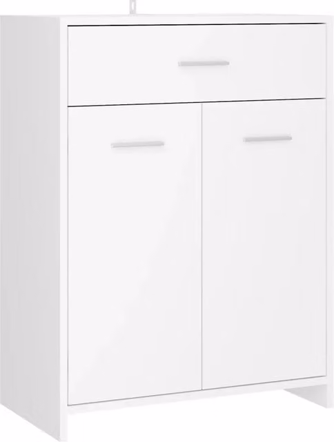 Mobiletto da bagno minimalista bianco HELLOSHOP26 in legno composito con ante a cerniera e cassetti, L: 60 cm, P: 33 cm, H: 80 cm