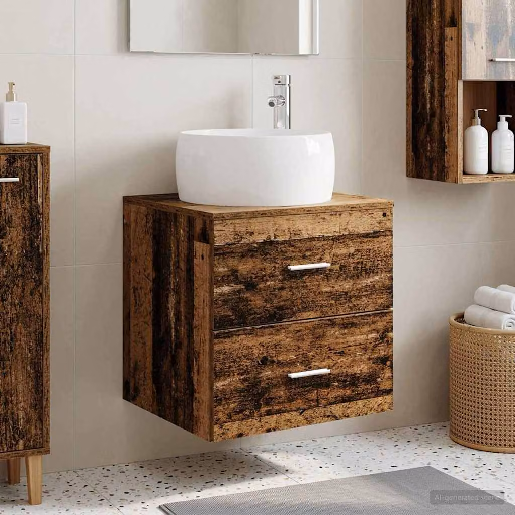 Lavabo da parete moderno vidaXL in legno marrone con cassetti e ante L: 49,5 cm, P: 44,5 cm, H: 66 cm