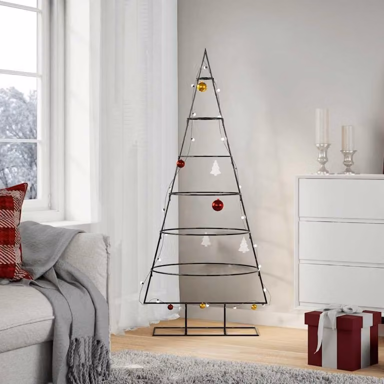 Albero di Natale artificiale con struttura in metallo, altezza 125 cm, salvaspazio, ideale per decorazioni personalizzate