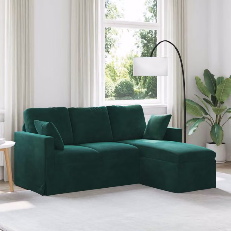 vidaXL Divano Moderno in Velluto Verde con Cuscini e Rivestimenti Rimovibili L: 178 cm, P: 134 cm, H: 80 cm