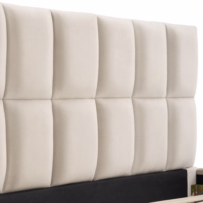 Letto imbottito Shirley tectake con rete a doghe in velluto color sabbia L/P/H: 200 x 140 x 93 cm