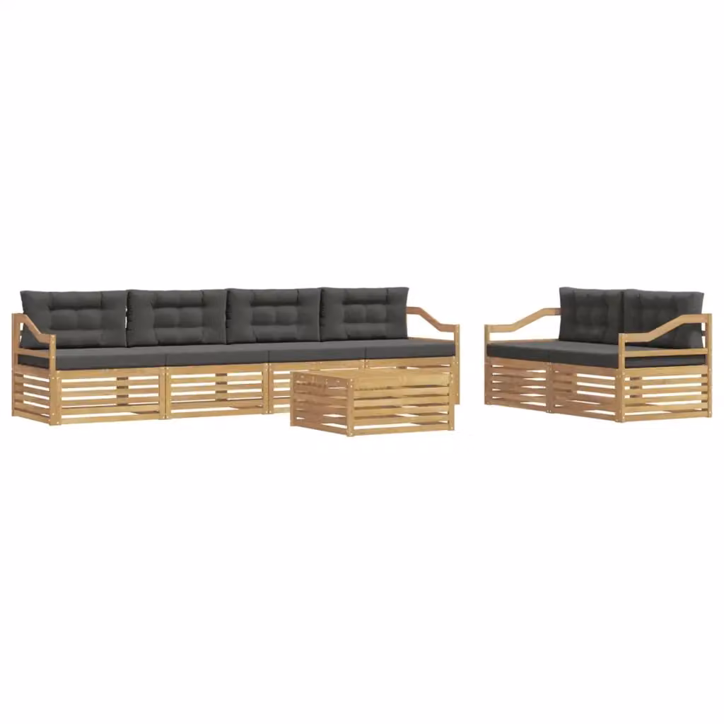Set di divani da esterno 7 pezzi vidaXL in legno di acacia con tavolino e cuscini, Bianco e Antracite – 2