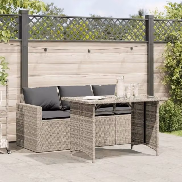 Set da Pranzo da Giardino 2 pz con Cuscini in Polyrattan Grigio 366334