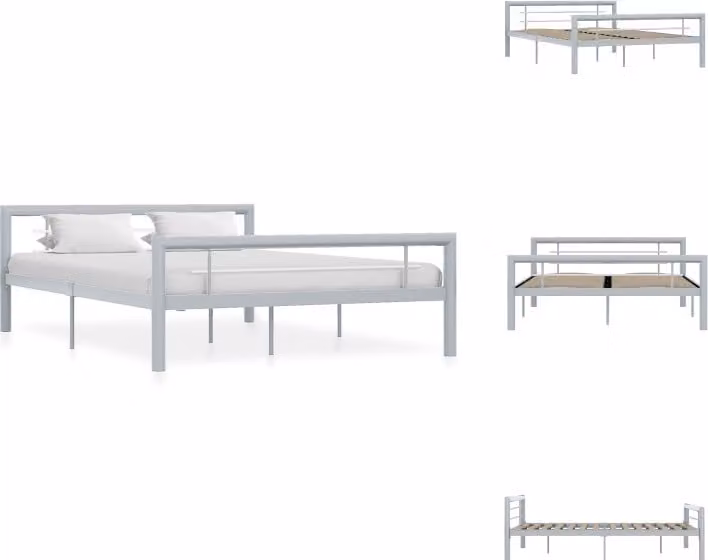 vidaXL Struttura letto grigia e bianca in metallo, 160 x 200 cm - Letti e strutture letto