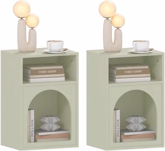 Cassettiera notturna - Design curvo - Spazio aperto - Due pezzi - Cassettiera letto notte