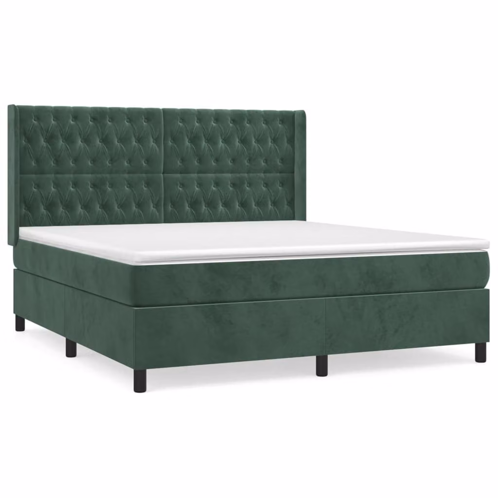 Giroletto a Molle con Materasso Verde Scuro 180x200 cm Velluto