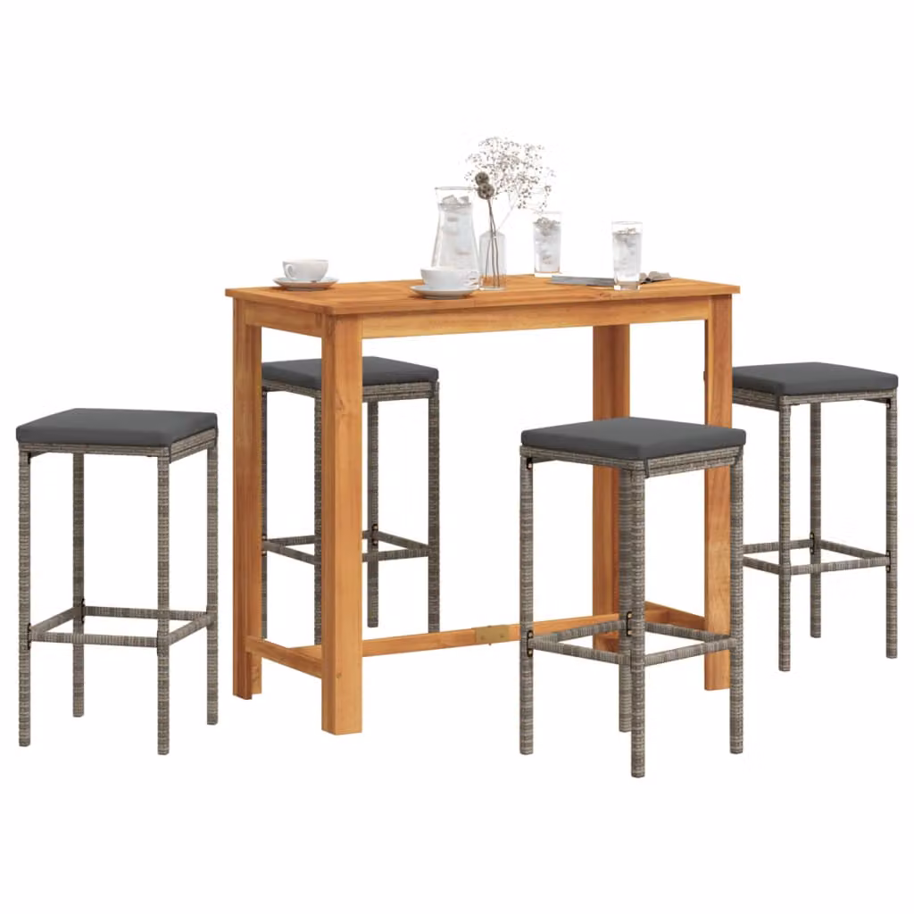 vidaXL Set Bar da Giardino 5 Pezzi in Polyrattan e Legno di Acacia Grigio Antracite