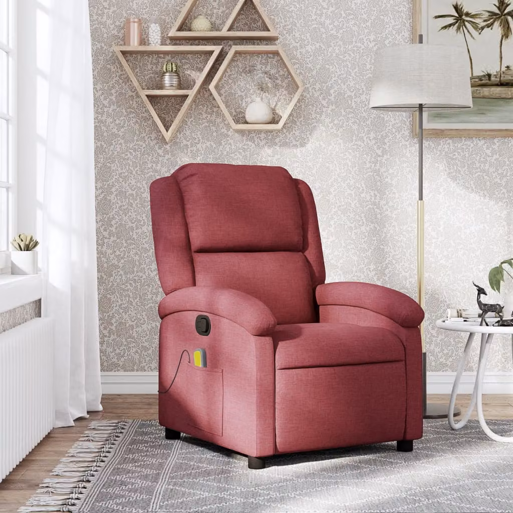 vidaXL Poltrona Reclinabile Relax in Tessuto Rosso con Braccioli
