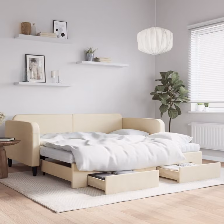 Maison Exclusive - Divano letto estraibile con cassetti, color crema, 100x200 cm, rivestimento in tessuto