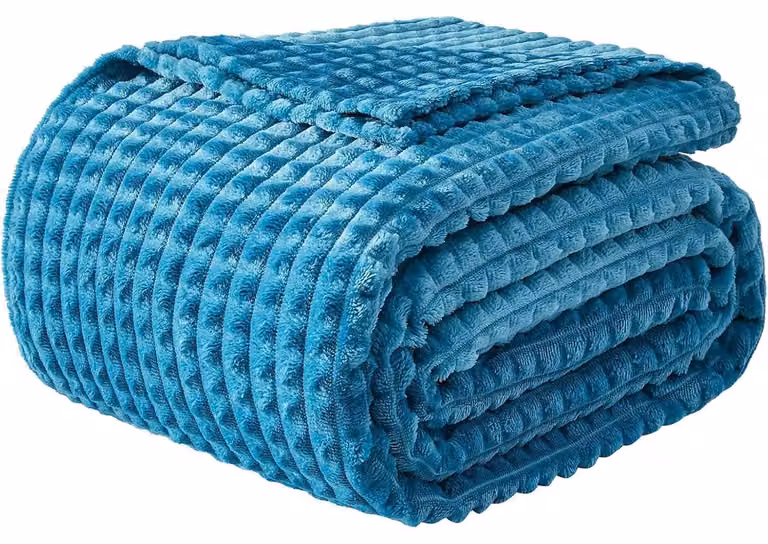 Coperta calda 200x230 cm, colore turchese, in sherpa e flanella, con motivo a righe 3D, realizzata in microfibra, peso 280 g/m²