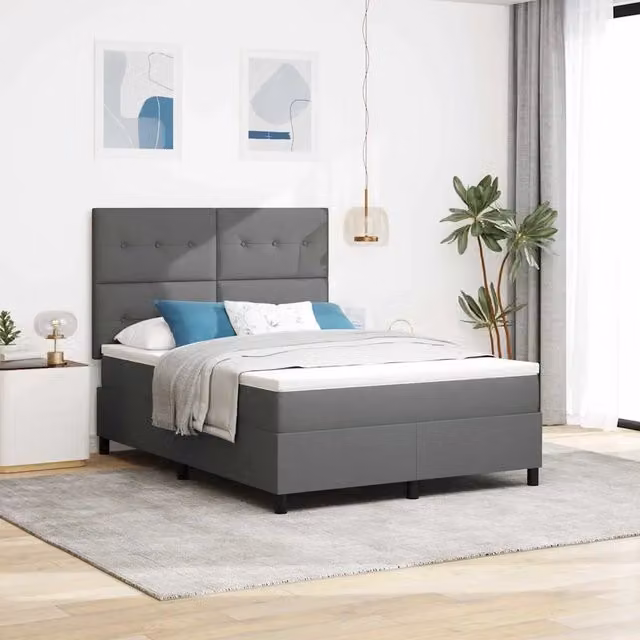 Letto a molle con testiera vidaXL in tessuto grigio L/P/H: 140 x 200 cm