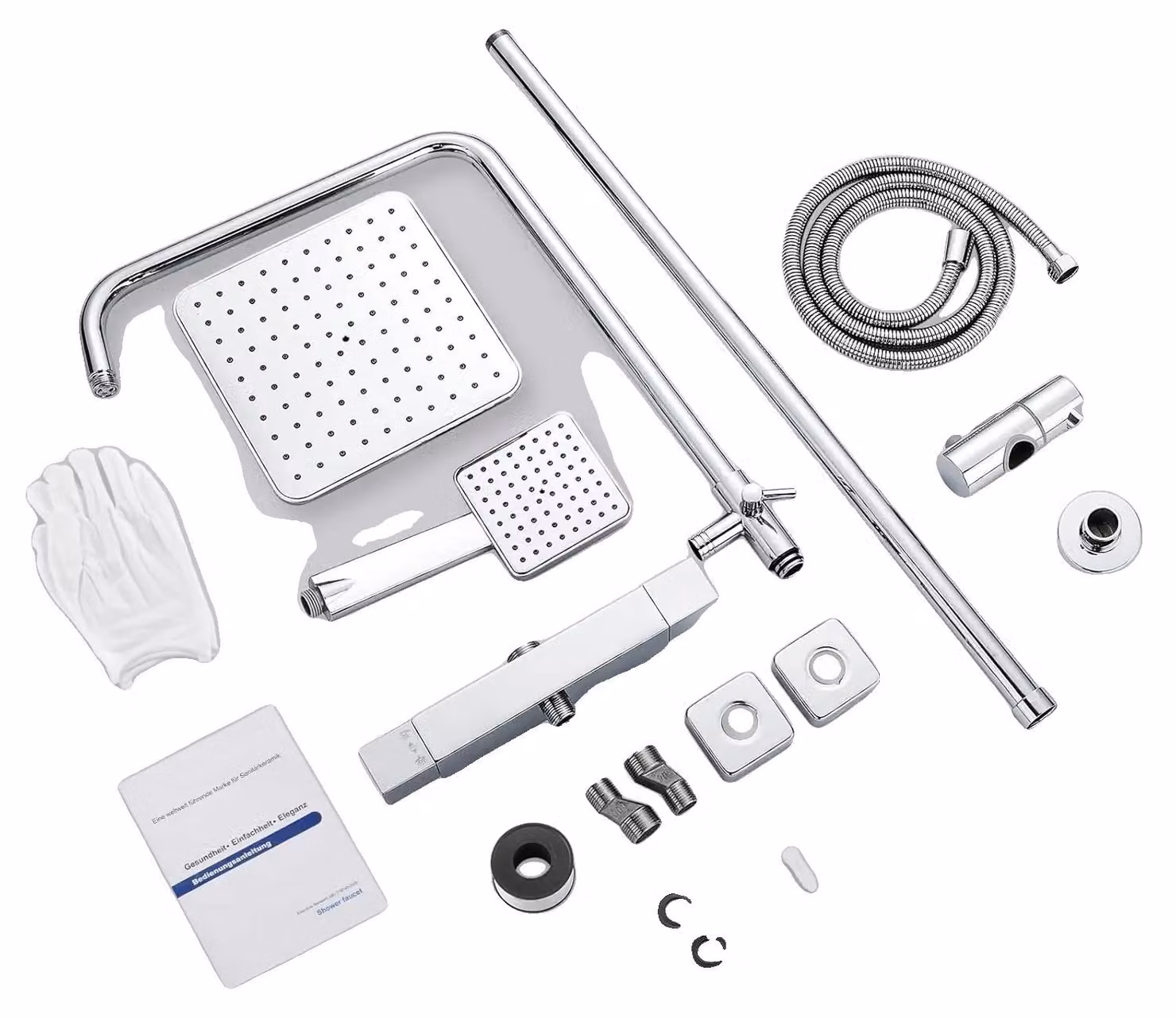 Set doccia, soffione a pioggia, miscelatore termostatico, argento