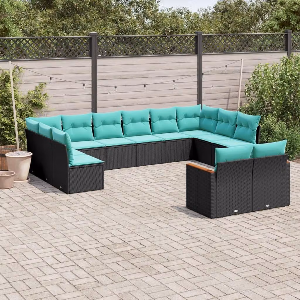 Maison Exclusive - Set da giardino 12 pezzi con cuscini, polyrattan nero