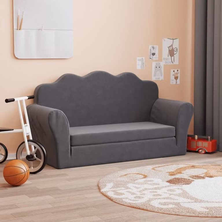 Maison Exclusive - Divano letto per bambini, 2 posti, colore antracite, rivestito in morbido tessuto plush