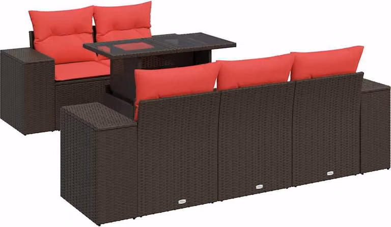 Set Divano Giardino 6 pz con Cuscini Marrone Polyrattan Acacia