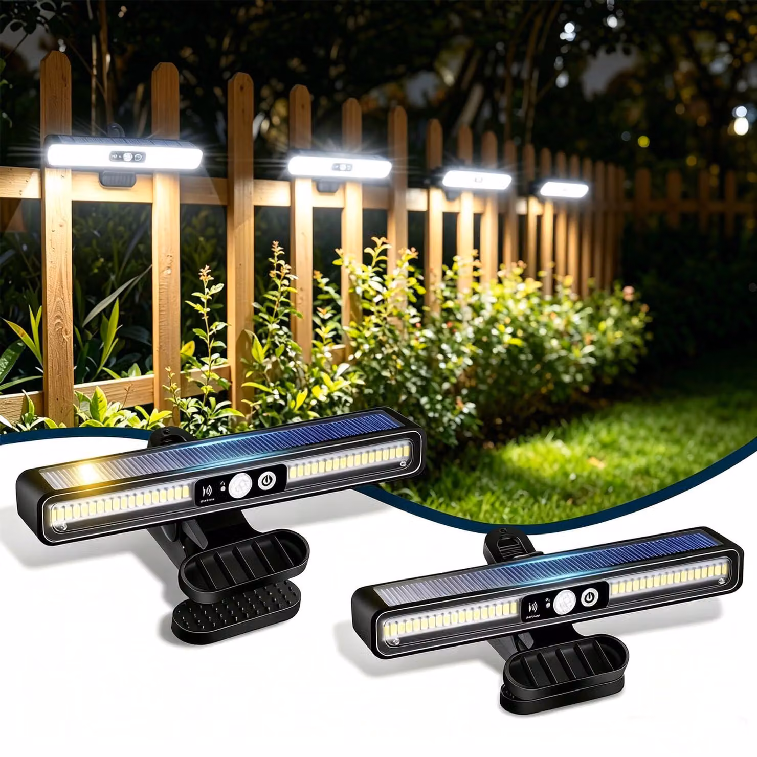 Set di 2 luci solari, con 36 LED, 600 lumen, grado di protezione IP55, sensore di movimento, colore nero