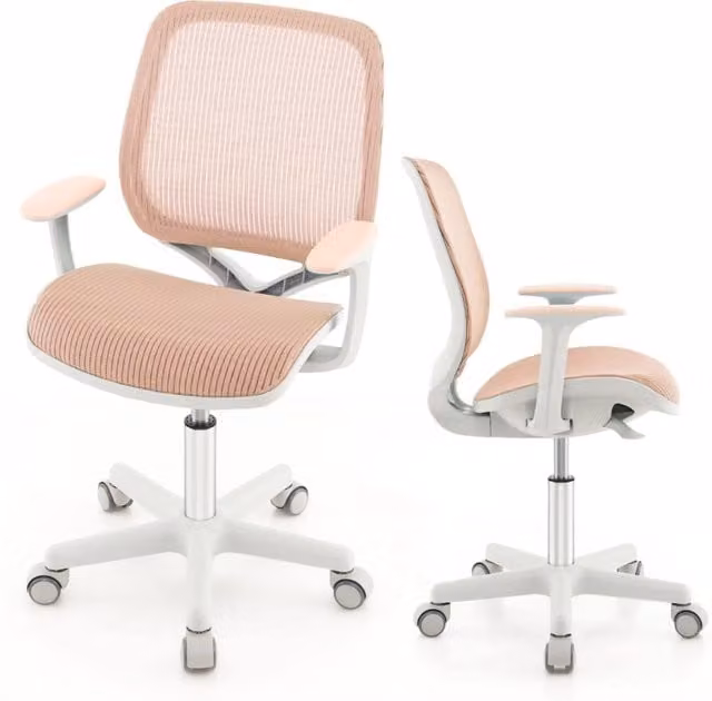 Sedia da scrivania girevole per bambini DESIGN IN, colore rosa, con braccioli morbidi e ruote con freno, regolabile in altezza – 1