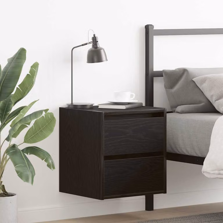 Set di 2 comodini da muro vidaXL in rovere e nero, design moderno e opaco, L 38 cm x P 34 cm x H 40 cm