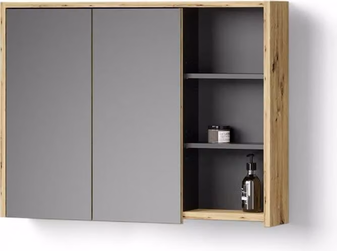 Specchio contenitore bagno Livinity Vomano Rovere/antracite 100 x 75 cm, Model 52546