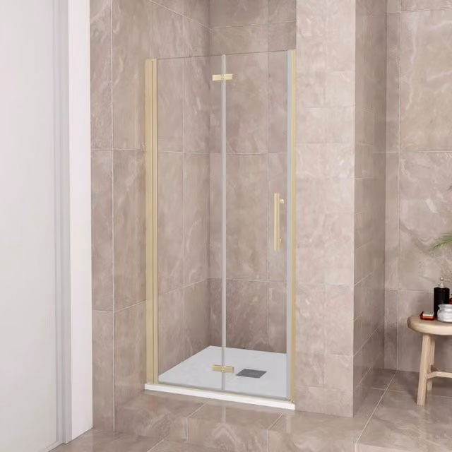 Porta Doccia 120x185 cm Porta Battente Pieghevole in Vetro Temperato Trasparente 6 mm Anticalcare Telaio Dorato Spazzolato