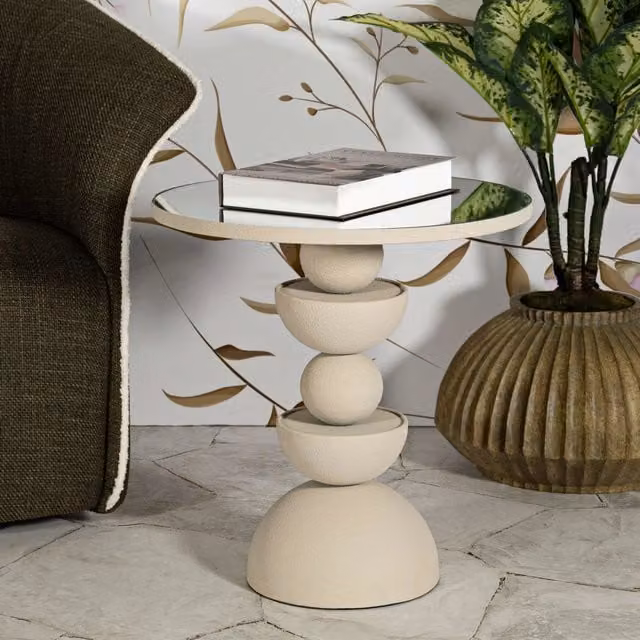 DMORA Tavolino da Salotto Moderno Rotondo in Vetro Trasparente e Metallo, L/P/H: 45 x 45 x 50 cm
