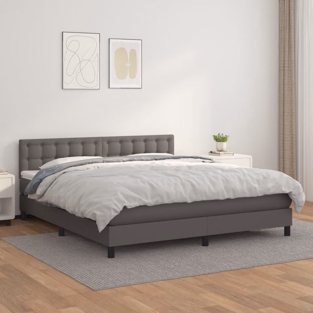 The Living Store Letto a molle con materasso grigio 160x200 cm in Pelle finta