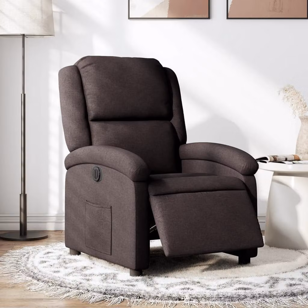 Poltrona Elettrica Reclinabile vidaXL in Tessuto Marrone con Braccioli e Funzione Auto-Return – 1