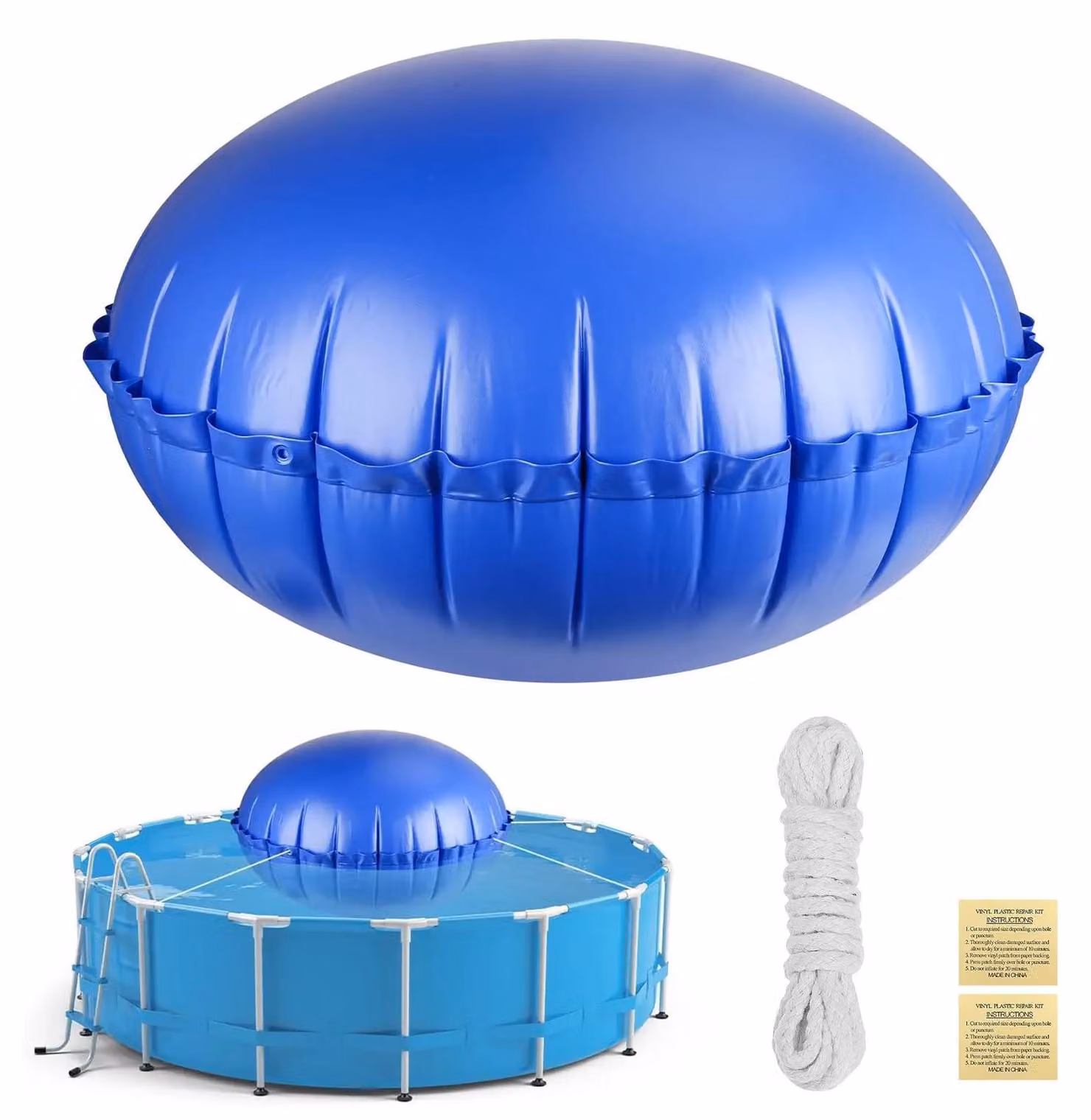 Piscina gonfiabile con cuscino d'aria, dimensioni 2,1 metri, completa di corda e kit di riparazione