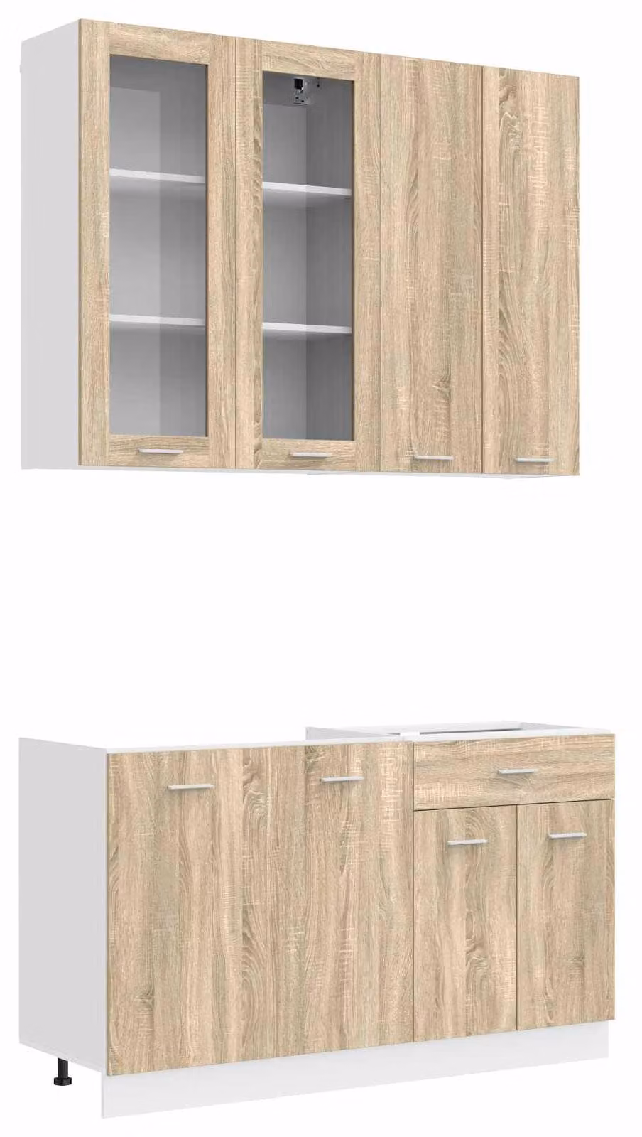 Set da cucina LYON, composto da 4 elementi, realizzato in legno impiallacciato effetto noce Sonoma