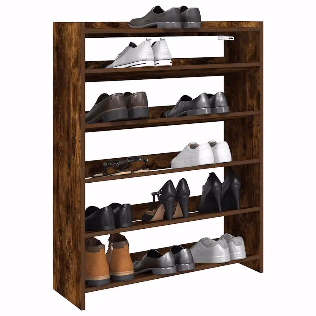 Scarpiera moderna vidaXL in legno color rovere fumo, sospesa a parete, L 80 x P 25 x H 100 cm