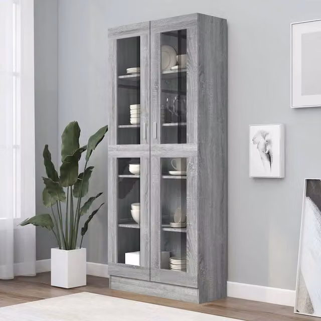 Mobile Vetrina Grigio Sonoma 82,5x30,5x185 Legno Multistrato 815622