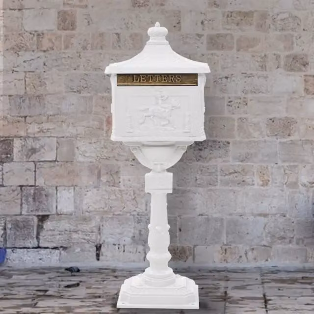 Cassetta della Posta su Piedistallo vidaXL in Alluminio Bianca H: 117 cm, L: 43 cm, P: 30 cm