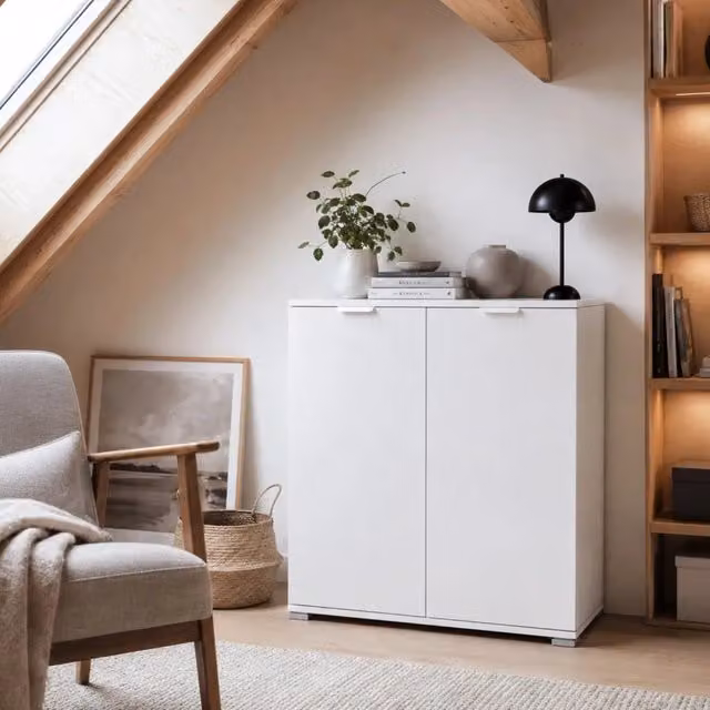 Mobile Base THE WHITE STONE Bianco con 2 Ante e Ripiani Interni per Bagno e Lavanderia L/P/H: 75 x 38 x 85 cm – 1