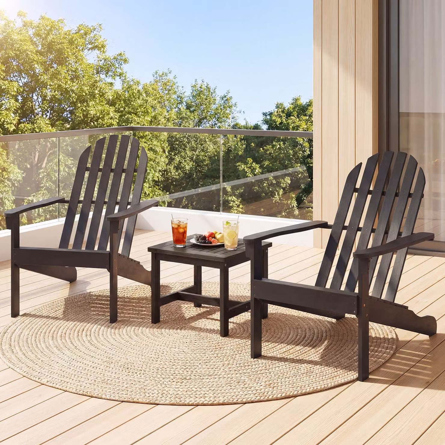Set di 2 sedie Adirondack da patio Costway in legno di acacia con seduta inclinata e schienale alto, poltrone ergonomiche a doghe colore Nero