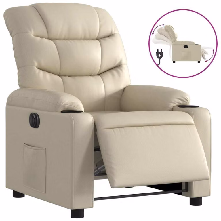 Poltrona Reclinabile Elettrica Crema in Pelle finta