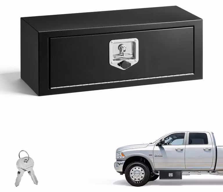 Cassetta di stivaggio sottocarro per autocarri - Cassetta portautensili 686 x 254 x 254 mm - Acciaio laminato a freddo - Impermeabile - Maniglia a T con serratura - Per autocarri, rimorchi e furgoni - Nero