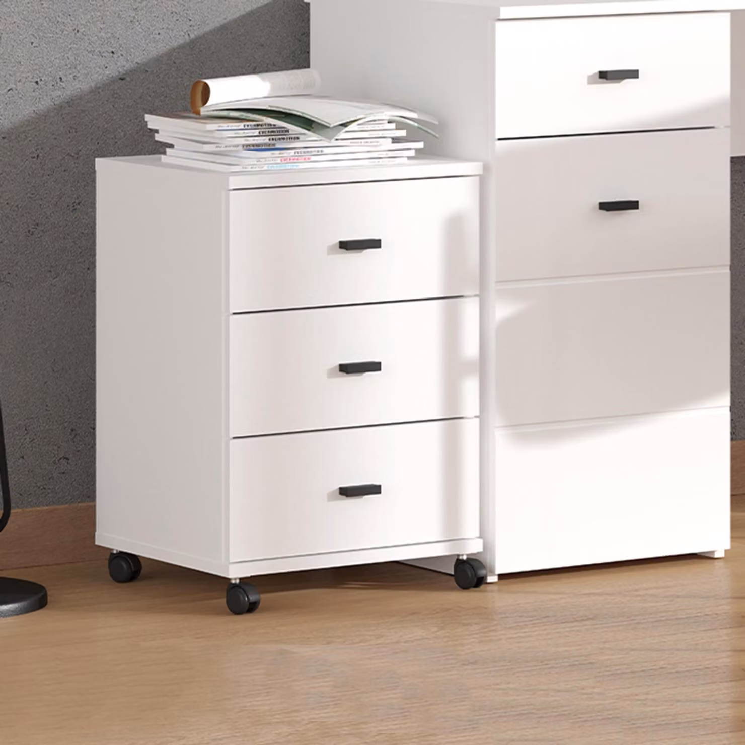 Kaza - Cassettiera, 39x35x56h cm Bianco Opaco, 3 Cassetti
