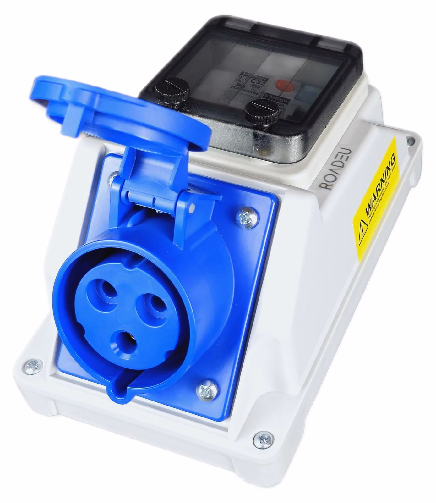Distributore di corrente da 32 ampere con interruttori, presa CEE a 3 poli da 32A