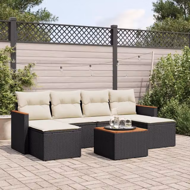 Set Divani da Giardino con Cuscini 7pz Nero Polyrattan 3258626