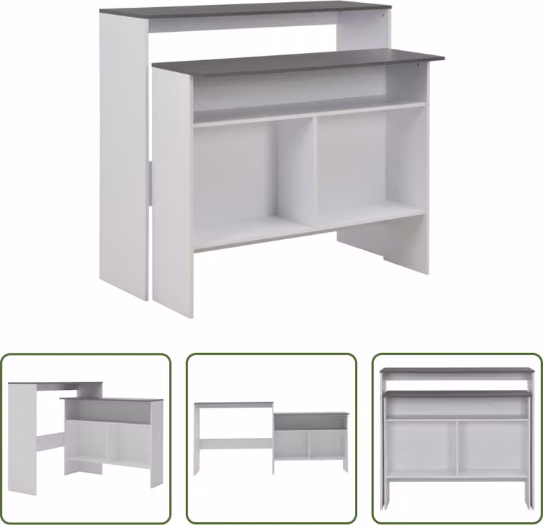 The Living Store Tavolo da bar con 2 piani bianco e grigio 130 x 40 x 120 cm