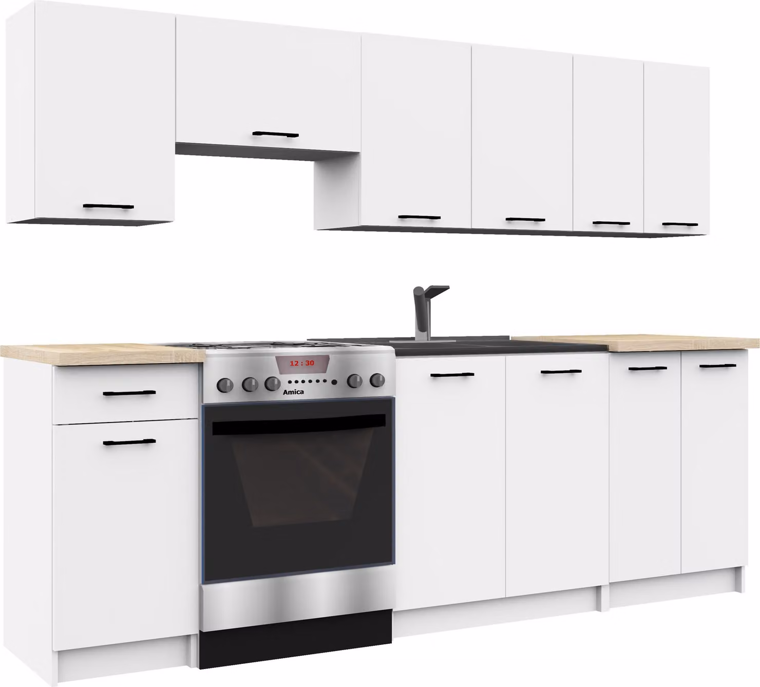 Set da cucina: un cassetto, undici ante, dodici ripiani, colore: bianco